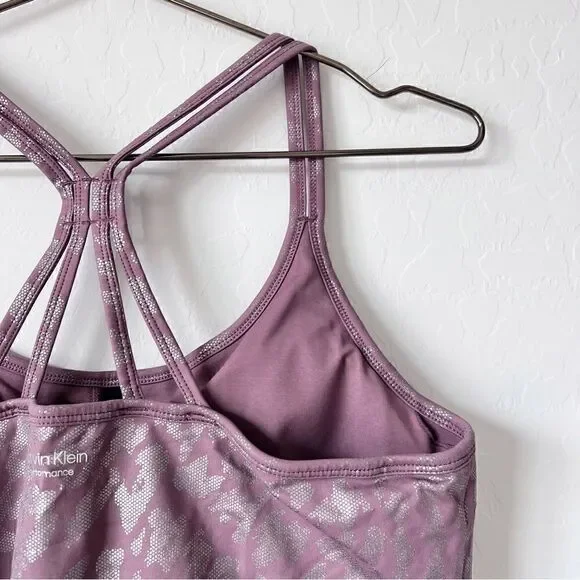 Calvin Klein Performance Print Strappy Back Scoop Neck Crop Top Sportsbra Sz XL - Picture 4 of 10